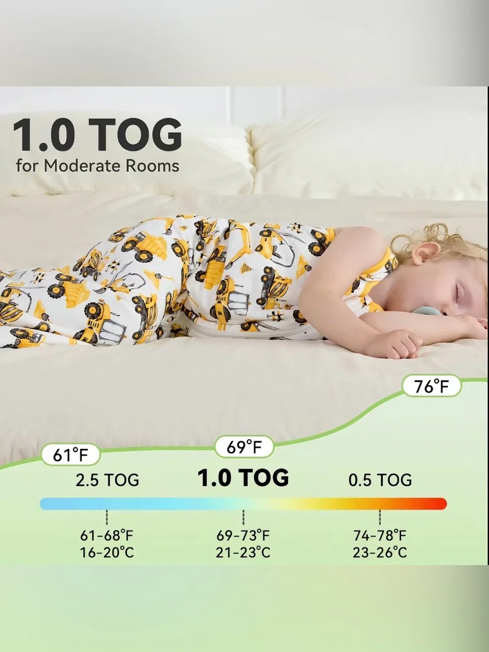 Baby Boy Bamboo Construction Sleep Sack 1.0 TOG Size M 6-18M NWT